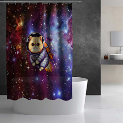 Шторка для душа Котик космонавт в открытом космосе, цвет: 3D-принт — фото 2