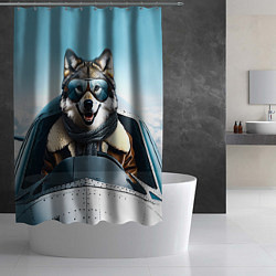 Шторка для душа Волк авиатор, цвет: 3D-принт — фото 2