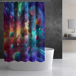 Шторка для душа Рыжий космический котёнок - неоновое свечение, цвет: 3D-принт — фото 2