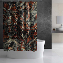 Шторка для душа Драконы и самураи в стиле ирезуми, цвет: 3D-принт — фото 2
