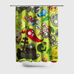 Шторка для душа Растения против зомби с героями, цвет: 3D-принт