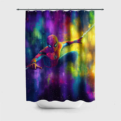 Шторка для душа Человек - паук радужные краски, цвет: 3D-принт