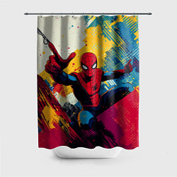 Шторка для душа Человек паук висит на паутине, цвет: 3D-принт