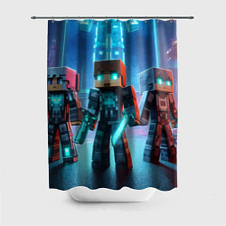 Шторка для душа Minecraft - ai art neon glow, цвет: 3D-принт