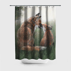 Шторка для душа Лиса с лисёнком, цвет: 3D-принт