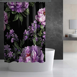 Шторка для душа Пионы и лаванда винтажный узор, цвет: 3D-принт — фото 2