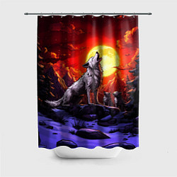 Шторка для душа Белый волк воет на луну, цвет: 3D-принт