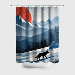 Шторка для душа Лиса в горах, цвет: 3D-принт