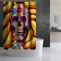 Шторка для душа Цветочный череп среди бананов - нейроарт, цвет: 3D-принт — фото 2