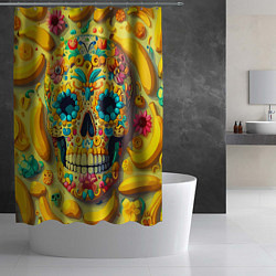 Шторка для душа Красочный летний паттерн с черепом - нейроарт, цвет: 3D-принт — фото 2