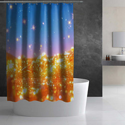 Шторка для душа Золотые шарики на голубом фоне, цвет: 3D-принт — фото 2