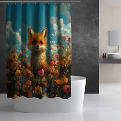 Шторка для душа Лисица в цветочном поле, цвет: 3D-принт — фото 2