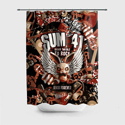 Шторка для душа Sum 41 на фоне кролика и гитар, цвет: 3D-принт