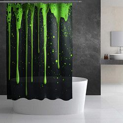 Шторка для душа Зеленая краска стекающая на черном фоне, цвет: 3D-принт — фото 2