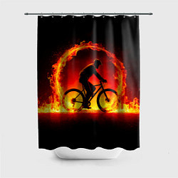 Шторка для душа Трековый велосипедист в огне, цвет: 3D-принт