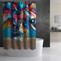 Шторка для душа Tom and Jerry - cyberpunk graffiti fantasy, цвет: 3D-принт — фото 2