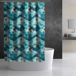 Шторка для душа Летний узор с ракушками и морскими звездами, цвет: 3D-принт — фото 2