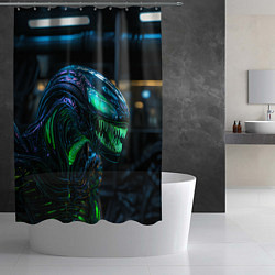Шторка для душа Чужой с зеленым неоном, цвет: 3D-принт — фото 2