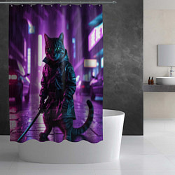 Шторка для душа Котик с катаной, цвет: 3D-принт — фото 2