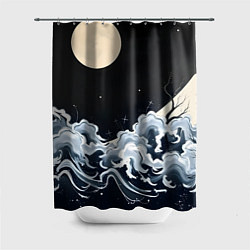 Шторка для душа Японские волны и луна, цвет: 3D-принт