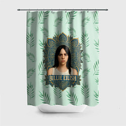 Шторка для душа Билли Айлиш рамка мандала, цвет: 3D-принт