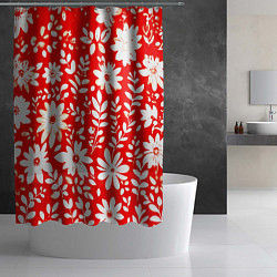 Шторка для душа Цветочный красно-белый, цвет: 3D-принт — фото 2