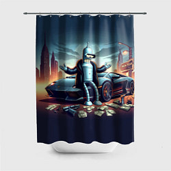 Шторка для душа Бендер рядом с Ламбо и рассыпанным баблом, цвет: 3D-принт