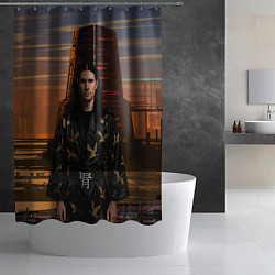 Шторка для душа Bones в халате с журавлями, цвет: 3D-принт — фото 2