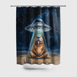 Шторка для душа Нло похищает капибару сидящую в позе лотоса, цвет: 3D-принт