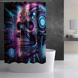 Шторка для душа Neon cyber skull, цвет: 3D-принт — фото 2
