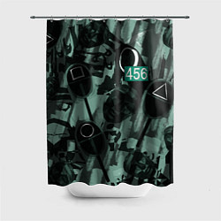 Шторка для душа Номер 456 на фоне масок игры в кальмара, цвет: 3D-принт