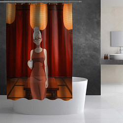 Шторка для душа Dandadan Seiko в красном платье, цвет: 3D-принт — фото 2