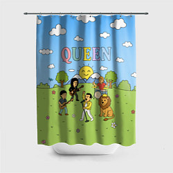 Шторка для ванной Queen мультяшный стиль на поляне