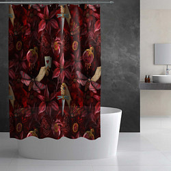 Шторка для душа Бордовая готика с сердцем, лилиями и мотыльками, цвет: 3D-принт — фото 2