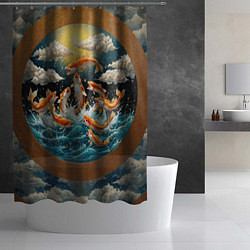 Шторка для душа Большие золотистые рыбы выпрыгивают из воды, цвет: 3D-принт — фото 2