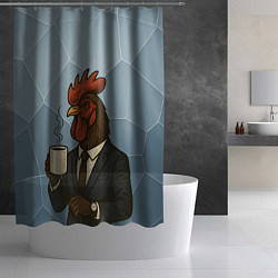 Шторка для душа Петух бизнесмен с кофе, цвет: 3D-принт — фото 2