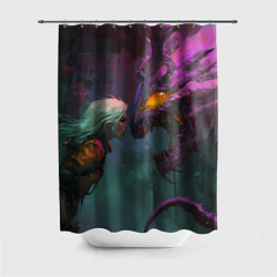 Шторка для ванной Цири и чудовище смотрят друг на друга