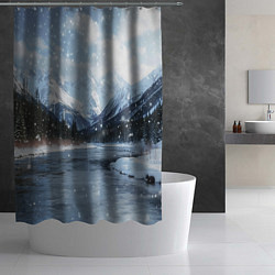 Шторка для душа Снежный горный пейзаж с елями и рекой, цвет: 3D-принт — фото 2
