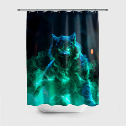 Шторка для душа Волк с зелеными глазами, цвет: 3D-принт