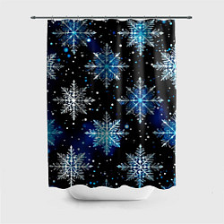 Шторка для душа Стилизованный чёрно-синий со снежинками, цвет: 3D-принт