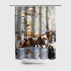 Шторка для душа Русская тройка зимой - картина Масленица Кустодиев, цвет: 3D-принт