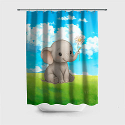 Шторка для душа Слоненок с цветочком, цвет: 3D-принт