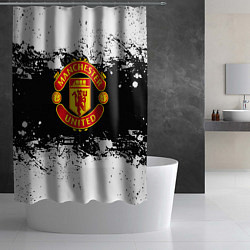 Шторка для душа Манчестер Юнайтед черно белые краски лого, цвет: 3D-принт — фото 2