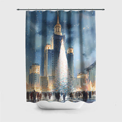 Шторка для душа Новый год в Москве, цвет: 3D-принт