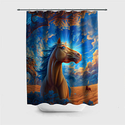 Шторка для душа Лошадь на фоне синего неба, цвет: 3D-принт