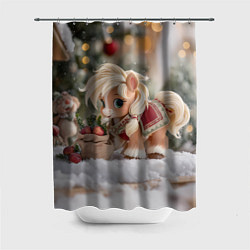Шторка для душа Маленькая новогодняя лошадка, цвет: 3D-принт