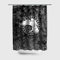 Шторка для ванной Ворон в круге рун и компас вегвизир