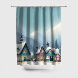 Шторка для душа Новогодние дома, цвет: 3D-принт