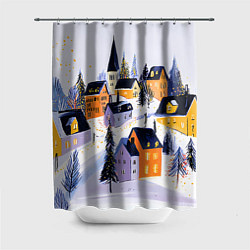 Шторка для душа Новогодние домики на горе, цвет: 3D-принт