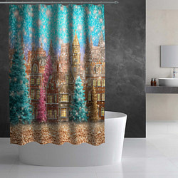 Шторка для душа Новогодний город в блестках, цвет: 3D-принт — фото 2